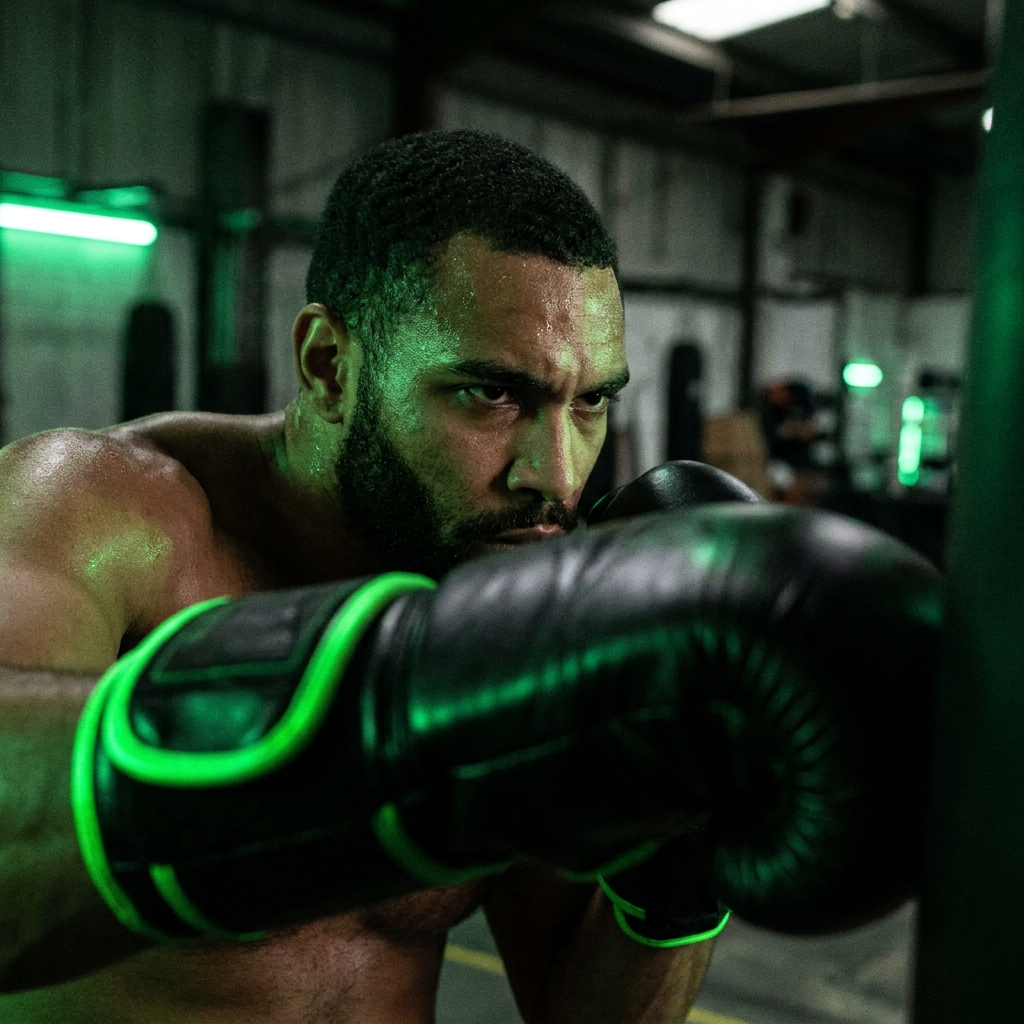 Mixed-race man boxing with gloves in a Rio gym